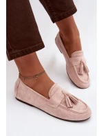Dámské mokasíny ploché s třásněmi světle růžové model 21919034 - Boto
