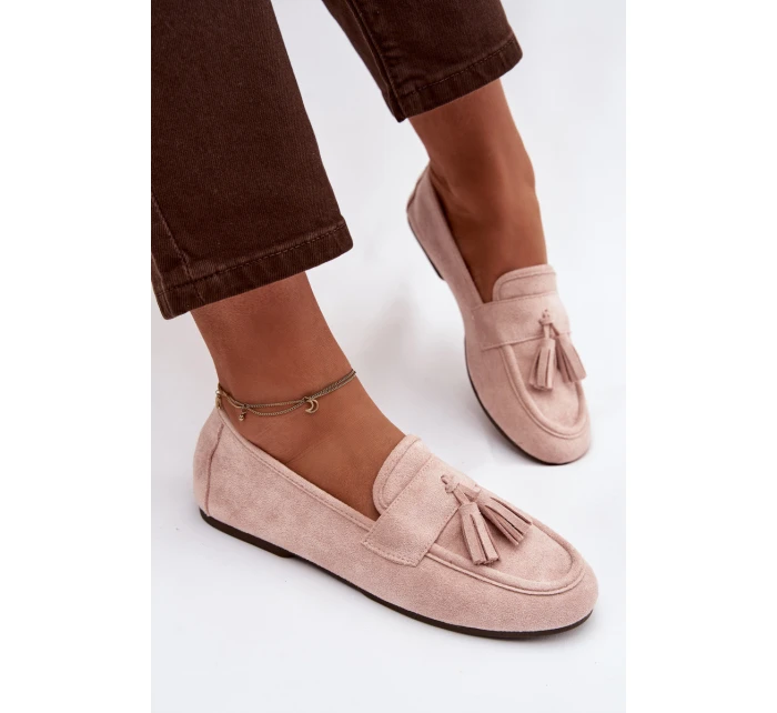 Dámské mokasíny ploché s třásněmi světle růžové model 21919034 - Boto