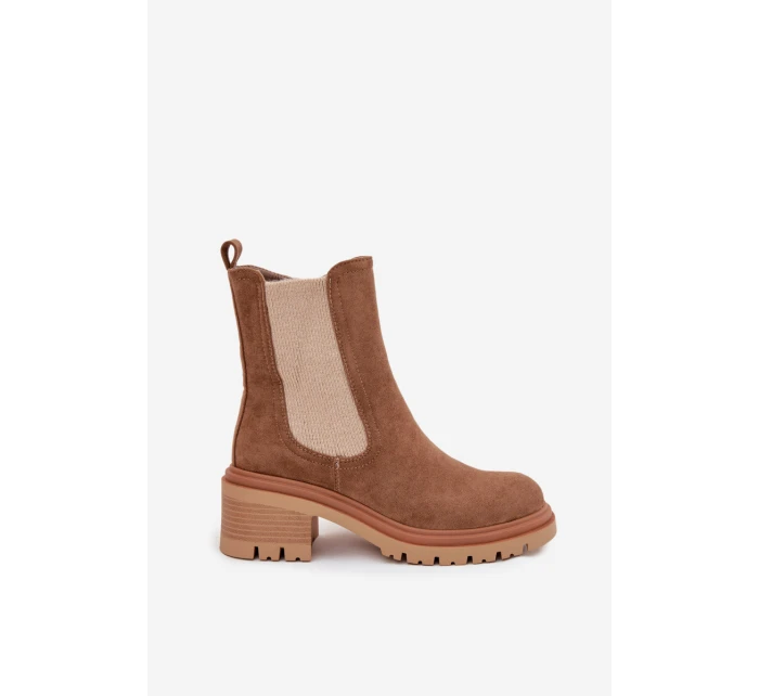 Dámské kotníkové boty Zoralia na klínku – tmavě béžové