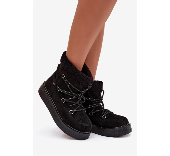 Dámské sněhule na platformě se šněrováním – černé Roselya Dámské sněhule na platformě se šněrováním – černé Roselya