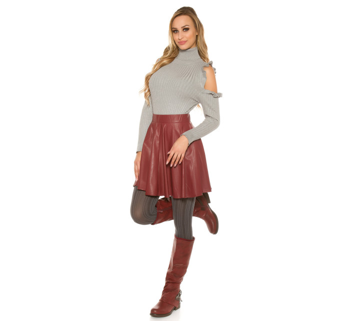 Sexy leather look pleated mini skirt with zip