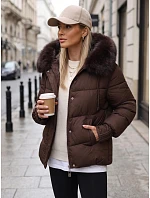 Dámská prošívaná bunda s kožešinovou kapucí, hnědá, FashionStreet TY5894