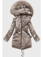 Béžová dámská bunda pro přechodné období s kapucí (b8091-12) Béžová dámská bunda pro přechodné období s kapucí (b8091-12)
