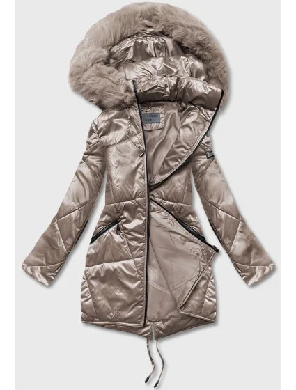 Béžová dámská bunda pro přechodné období s kapucí (b8091-12) Béžová dámská bunda pro přechodné období s kapucí (b8091-12)