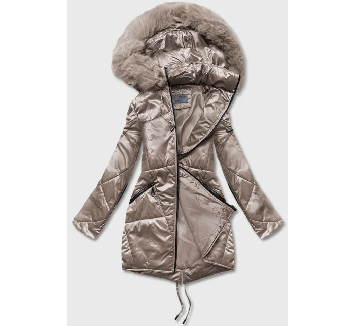 Béžová dámská bunda pro přechodné období s kapucí (b8091-12) Béžová dámská bunda pro přechodné období s kapucí (b8091-12)