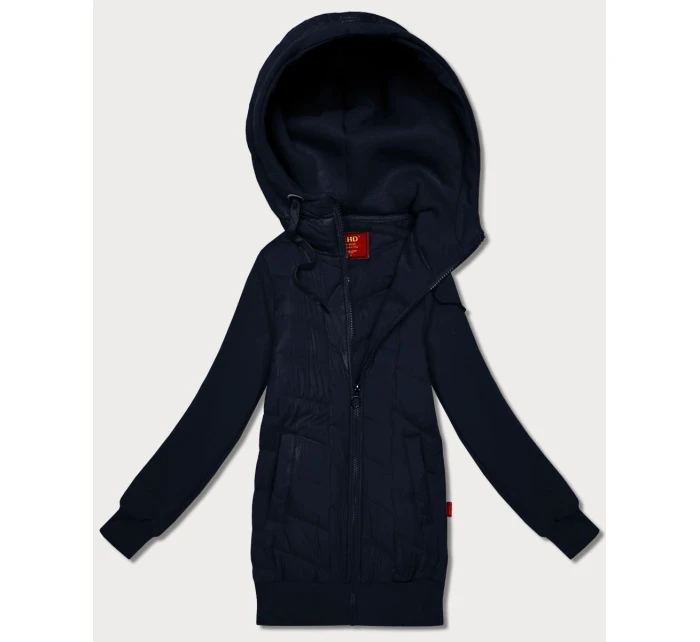 Tmavě modrá dámská mikina s kapucí z různých materiálů Goodlookin (AMG-175)