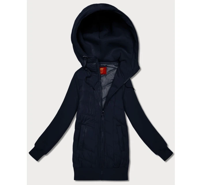 Tmavě modrá dámská mikina s kapucí z různých materiálů model 21787468 - LHD