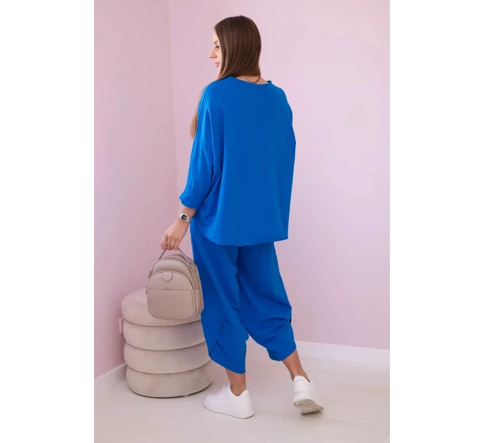 Bavlněná mikina kalhoty set chrpově modrá