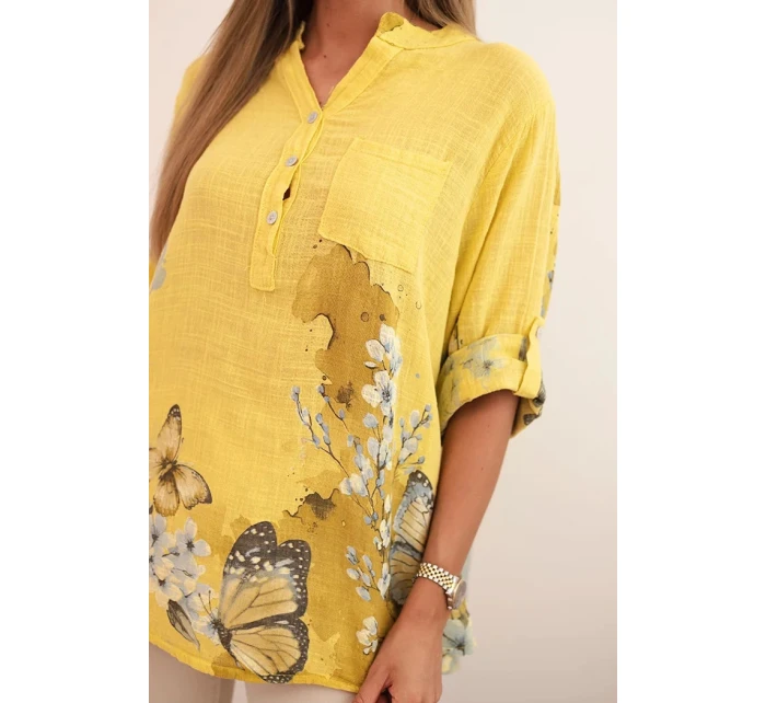 Dámská bavlněná košile na knoflík a kapsou kiwi Dámská bavlněná košile na knoflík a kapsou kiwi