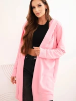 Dámská bavlněná bunda s kapucí a prodlouženým předním dílem světle růžová