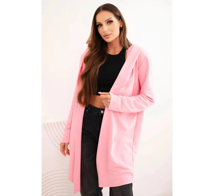 Dámská bavlněná bunda s kapucí a prodlouženým předním dílem světle růžová Dámská bavlněná bunda s kapucí a prodlouženým předním dílem světle růžová