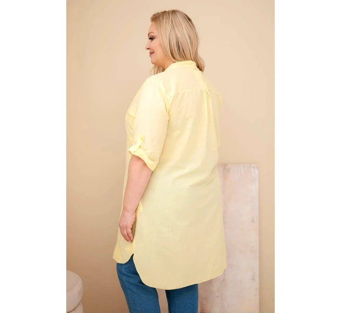 Dámská Plus Size s a ohrnutým rukávem žlutá model 21959160 - K-Fashion