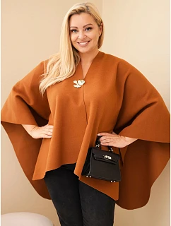 Dámské pončo Plus Size s broží karmelová
