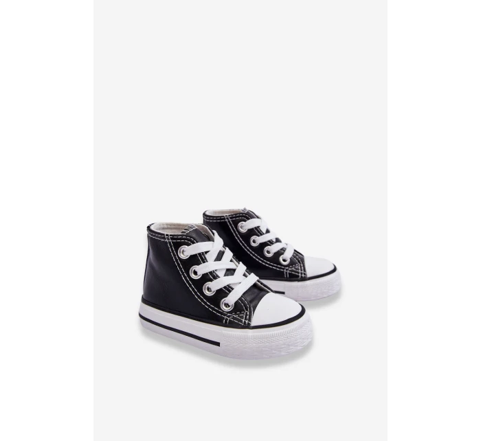 Dětské kožené vysoké tenisky Černe a bíle Marney Dětské kožené vysoké tenisky Černe a bíle Marney