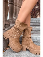 Dámské kotníkové boty na masivním podpatku s přezkami a páskem Khaki model 21715462 - Boto Dámské kotníkové boty na masivním podpatku s přezkami a páskem Khaki model 21715462 - Boto