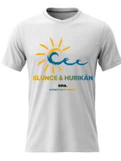 Pánské bavlněné tričko s potiskem - SLUNCE & HURIKÁN - bílé