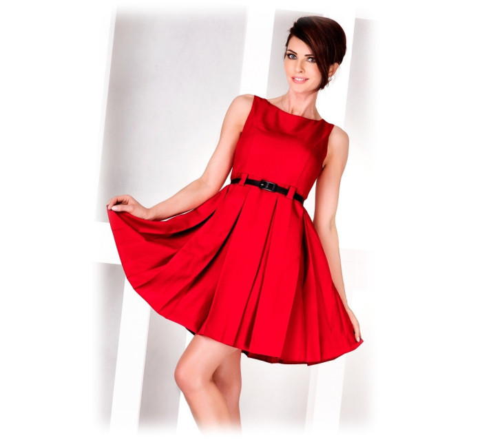 Dámské společenské šaty FOLD se sklady a páskem středně dlouhé červené - Červená - Numoco