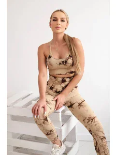 Fitness set top+ legíny push up velbloud