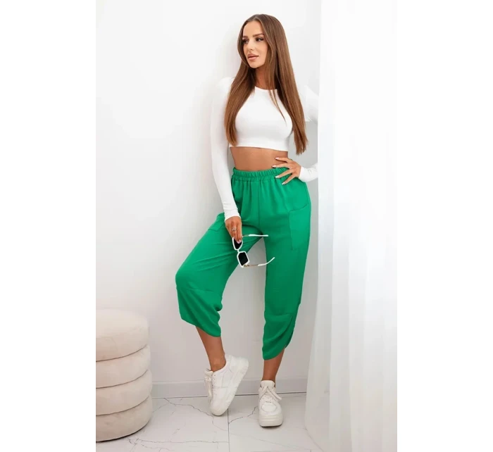 Kalhoty se širokými nohavicemi a kapsami zelený Kalhoty se širokými nohavicemi a kapsami zelený