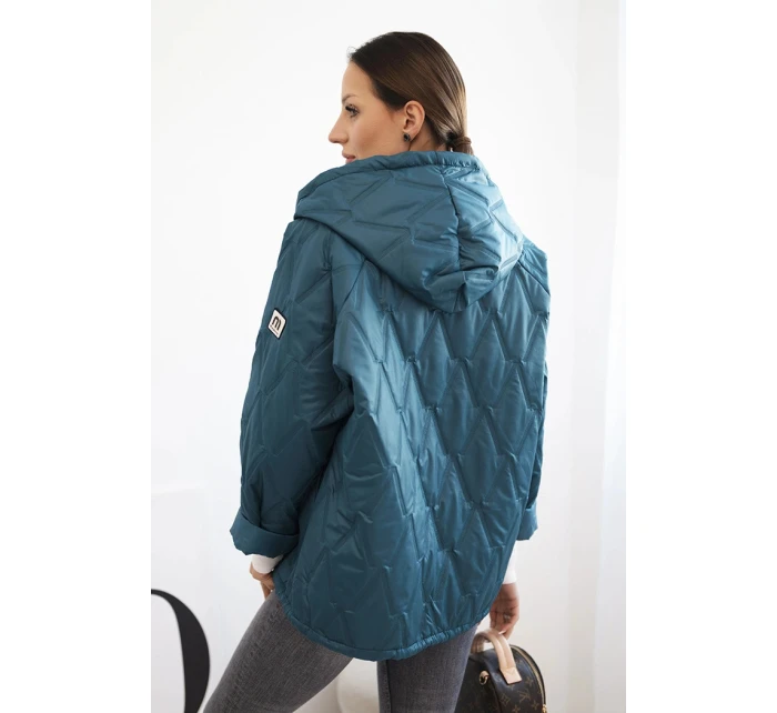 Dámská prošívaná bunda s kapucí mořská