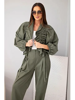 Dámský bavlněný komplet s model 22294792 mikinou a kalhotami khaki zielony - K-Fashion
