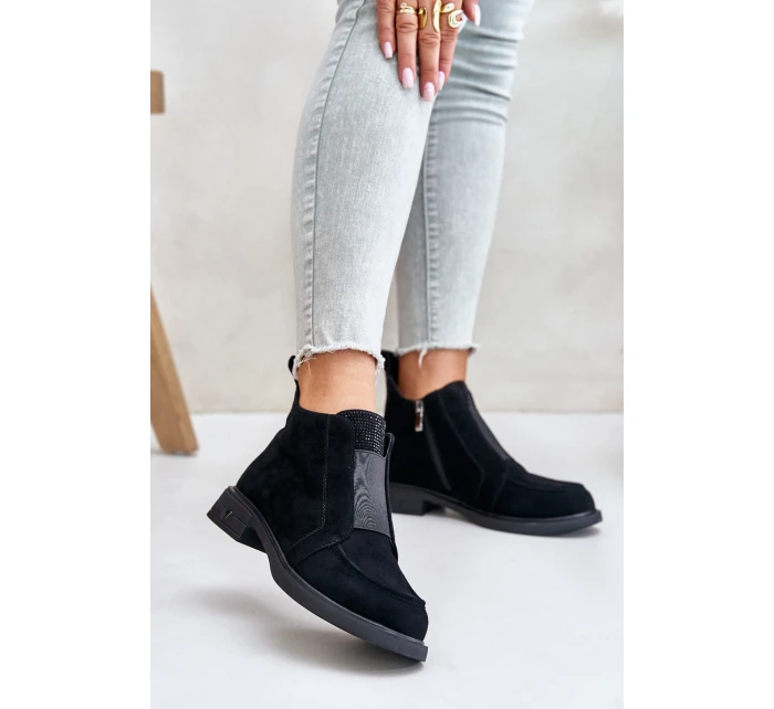 Semišové Nízké Boty Na Plochém Podpatku Zateplené D&A JC42-23 Černé