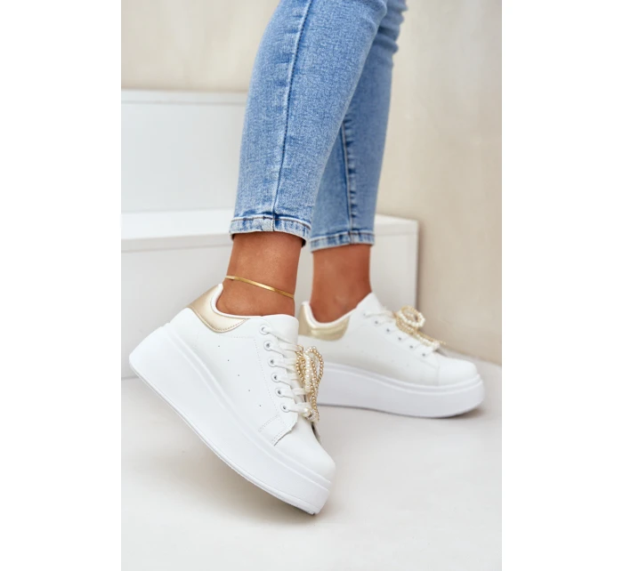 Dámské Tenisky Na Platformě S Ozdobami Bílo-Zlaté Lerissna Dámské Tenisky Na Platformě S Ozdobami Bílo-Zlaté Lerissna