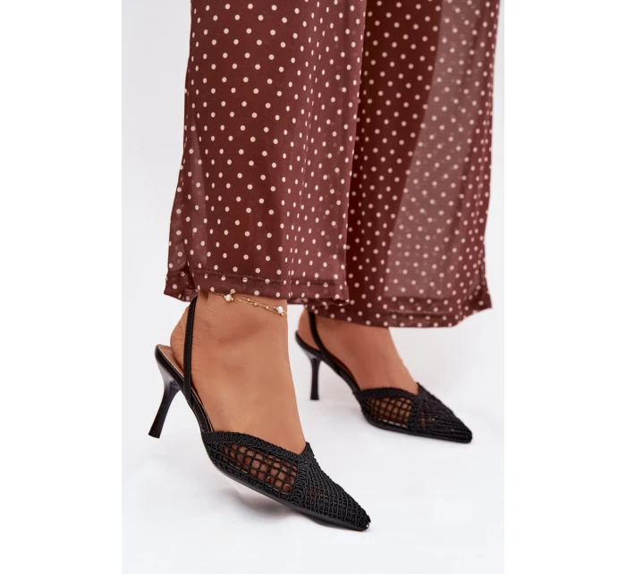 Sandály z pleteniny na podpatku Černé Hanelis