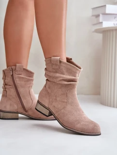 Zateplené kotníkové boty s řasením na nízkém podpatku béžové Elletinnia