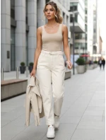 Dámské džíny regular fit s vysokým pasem a páskem krémové FashionStreet UY2914