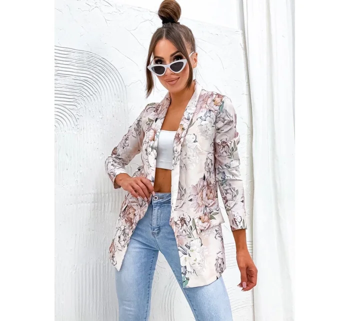 Béžové dámské sako s podšívkou model 20070247 - Moon Béžové dámské sako s podšívkou model 20070247 - Moon