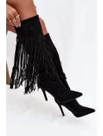 Dámské kozačky na jehlovém podpatku s třásněmi černé model 21709824 - Boto