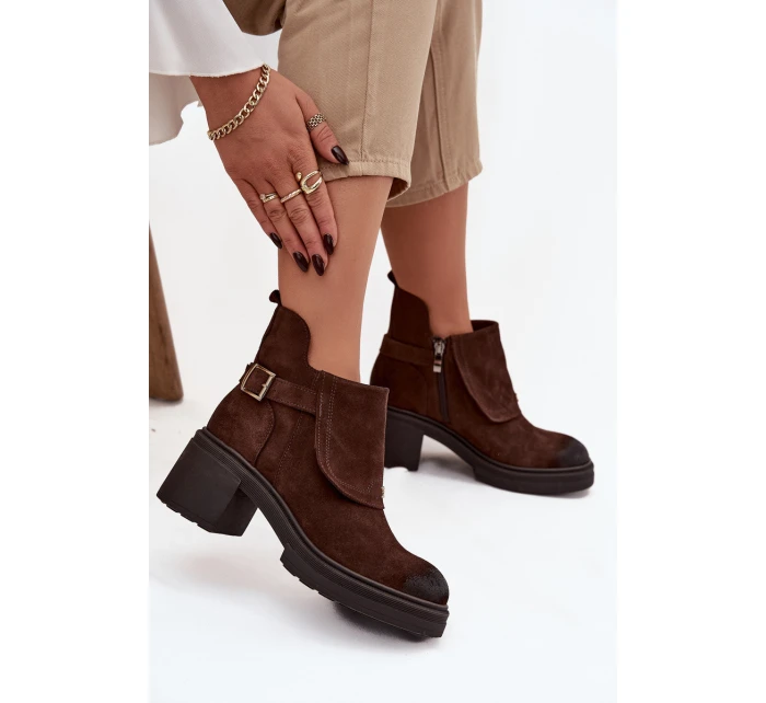 Kozačky z přírodního semiše zateplené model 21744786 čokoládové - Zazoo