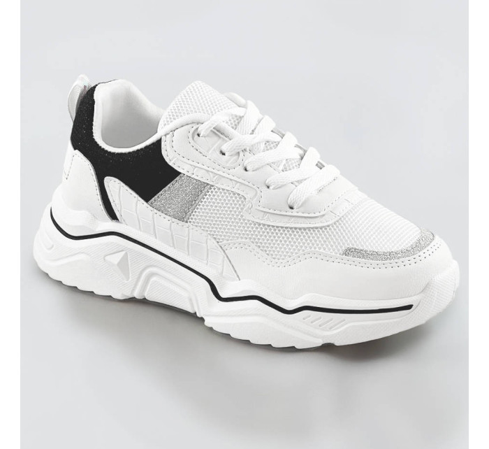 Bílo-černé dámské sneakersy s brokátovými vsadkami (LU-2)