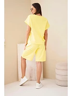 Dámská bavlněná souprava tričko s krátkým rukávem a šortky s elastickým pasem žlutá