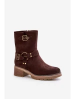 Dámské boty na nízkém podpatku se hnědé model 21671183 - Boto