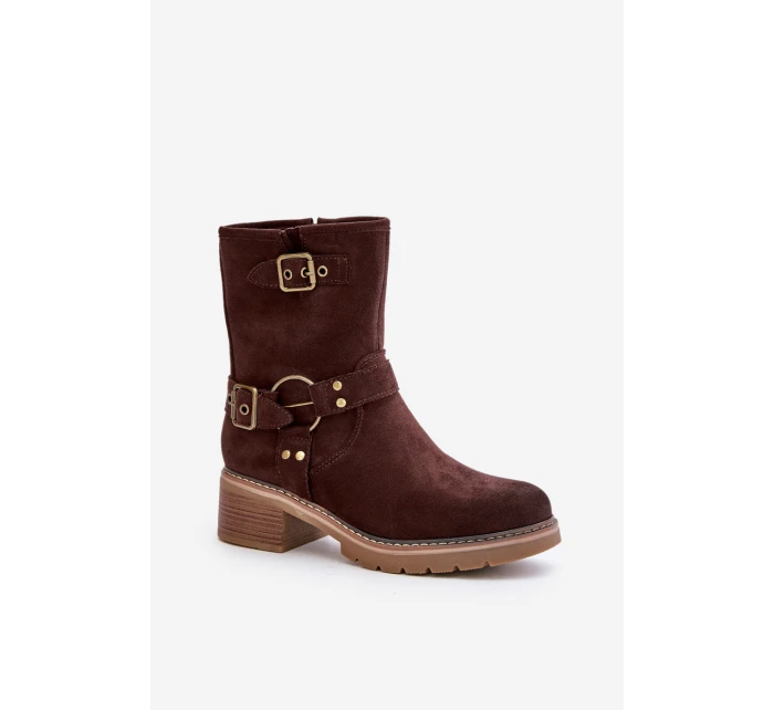 Dámské boty na nízkém podpatku se hnědé model 21671183 - Boto