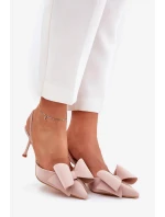 Lodičky s odkrytou patou a mašlí Eklevia – béžové Lodičky s odkrytou patou a mašlí Eklevia – béžové