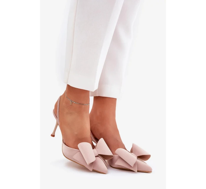 Lodičky s odkrytou patou a mašlí Eklevia – béžové Lodičky s odkrytou patou a mašlí Eklevia – béžové