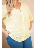 Dámská bavlněná halenka Plus Size s výstřihem na knoflíky žlutá