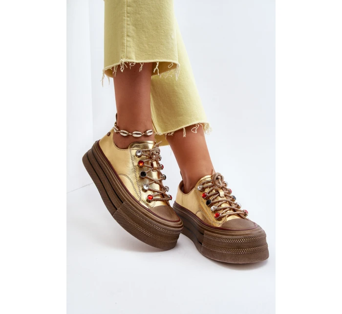 Dámské tenisky na platformě model 21650185 Zlaté - Goe