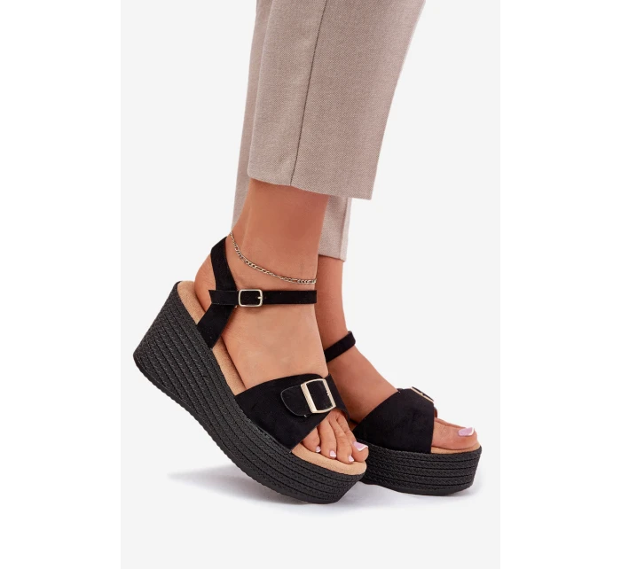 Dámské Sandály Na Klínu S Přezkou Černé model 21696177 - Boto Dámské Sandály Na Klínu S Přezkou Černé model 21696177 - Boto