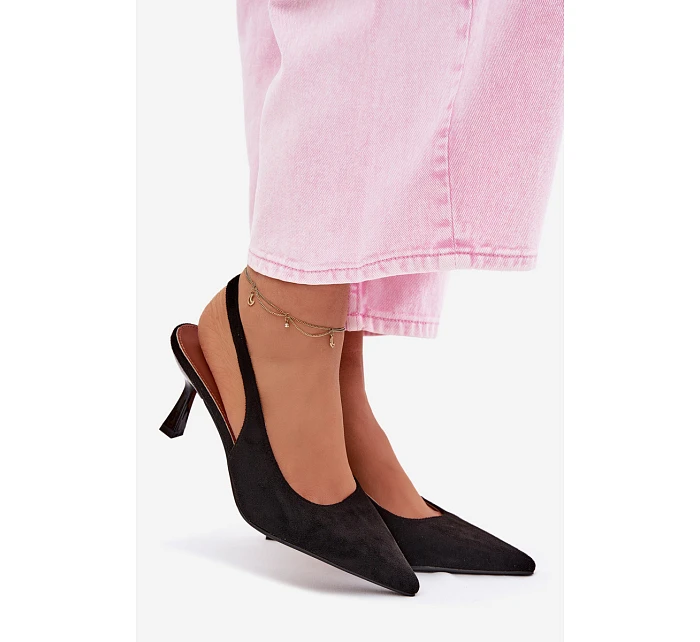 Dámské sandály na jehlovém podpatku z imitace semiše Černé Saria