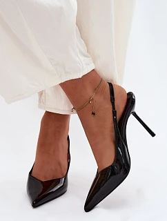 Lakované Podpatky Sandály Z Kůže Černé model 22122729 - Boto