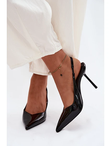 Lakované Podpatky Sandály Z Kůže Černé model 22122729 - Boto