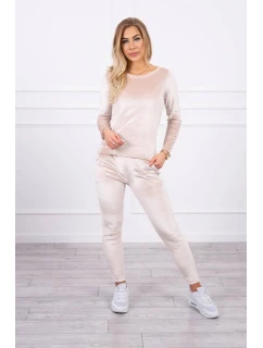 Velurová souprava s řasením na zadní straně béžová