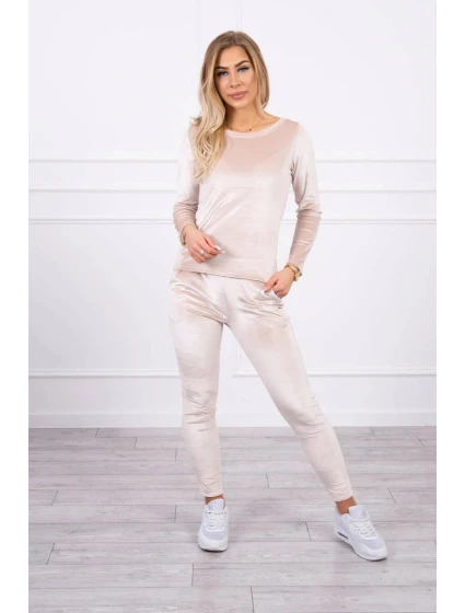 Velurová souprava s řasením na zadní straně béžová Velurová souprava s řasením na zadní straně béžová