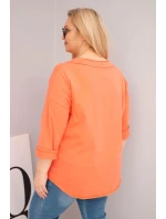 Dámská bavlněná blůza Plus Size s hlubokým V výstřihem a asymetrickým spodním lemem meruňková