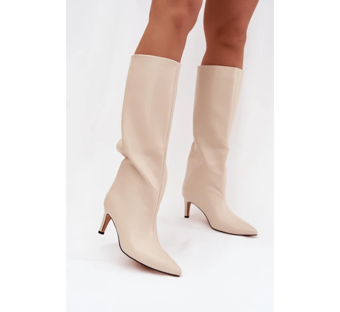 Dámské nazouvací vyhřívané kozačky na jehle světle béžové olivové