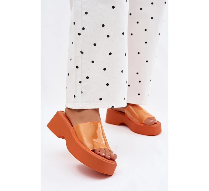 Dámské sandály na platformě s průhledným páskem Oranžové Selestia